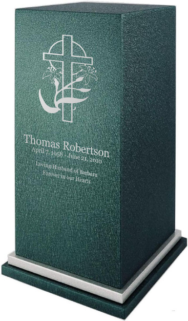 PERSONALIZED SE Custom Engraved Cross & Flowers Cremation Urn Vault by Amaranthine Urns, made in the USA