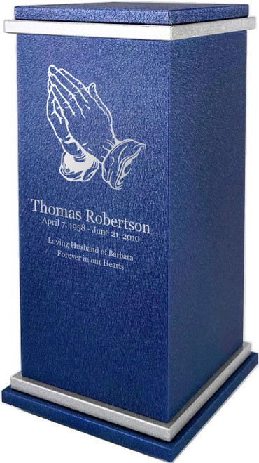 PERSONALIZED RG Custom Engraved Praying Hands Cremation Urn Vault by Amaranthine Urns, made in the USA