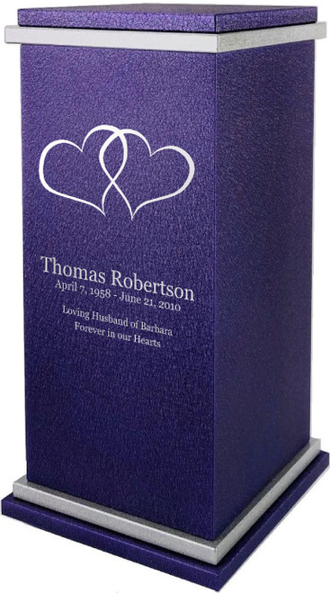 PERSONALIZED RG Custom Engraved Two Hearts Cremation Urn Vault by Amaranthine Urns, made in the USA