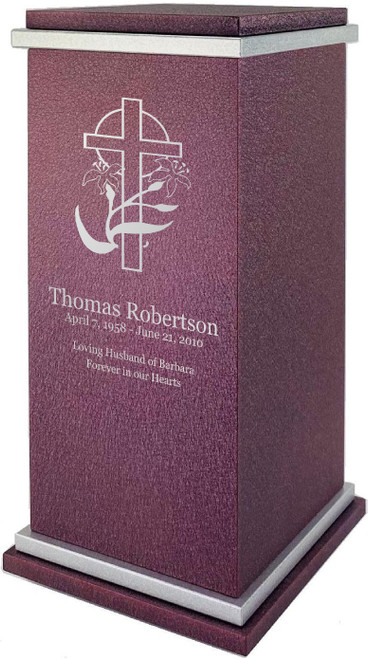 PERSONALIZED RG Custom Engraved Cross & Flowers Cremation Urn Vault by Amaranthine Urns, made in the USA