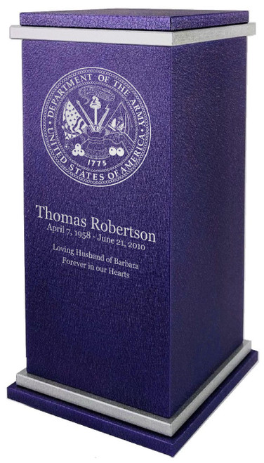 PERSONALIZED RG Custom Engraved USA Department of the Army Cremation Urn Vault by Amaranthine Urns, made in the USA