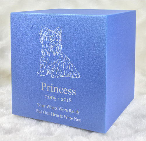 PERSONALIZED DL Custom Engraved Yorkshire Terrier Cremation Urn Vault by Amaranthine Urns, made in the USA