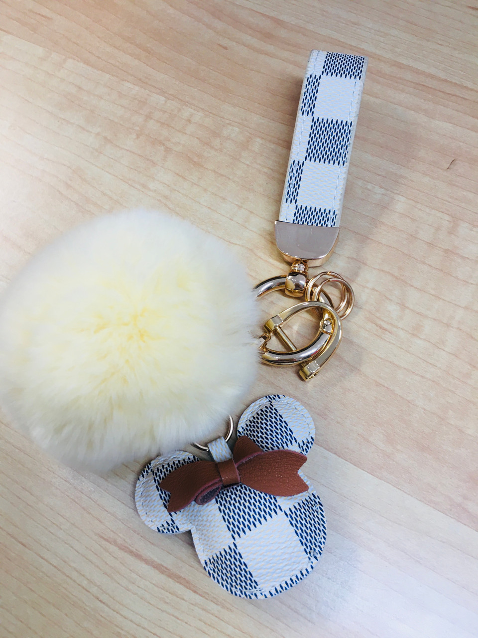 White Checkered Keychain