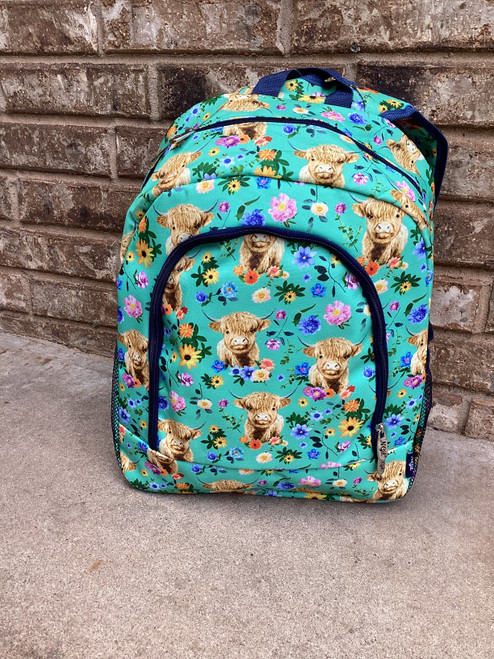 Large Mint Highland Cow Backpack