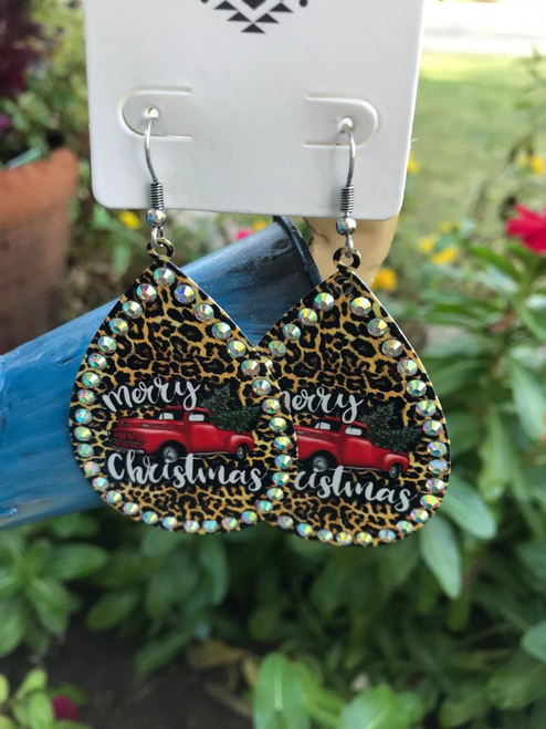 Merry Christmas Leopard Earrings