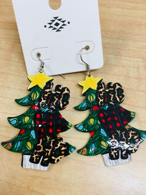 Leopard Plaid Christmas Tree Earrings