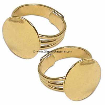 Adjustable Ring Blank, Gold Plated, Triple Line Pattern, 16 mm Pad (Qty 2)