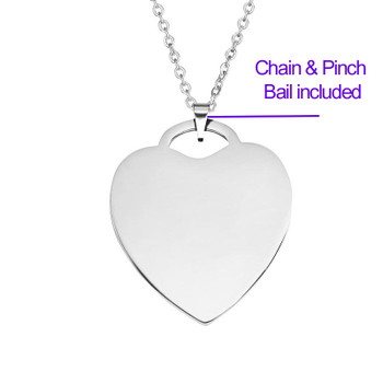 Key Ring Necklace Polished Stainless  Steel Glue on Heart Pad, Necklace chain and pinch bail included. 