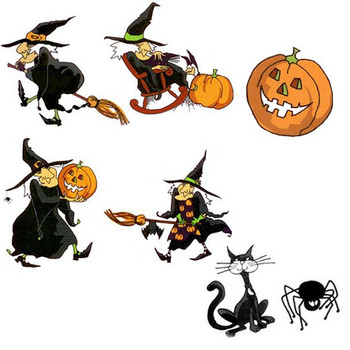 Halloween Witch Cat Pumpkin Spider Fused Glass Decal Set 2 sizes
