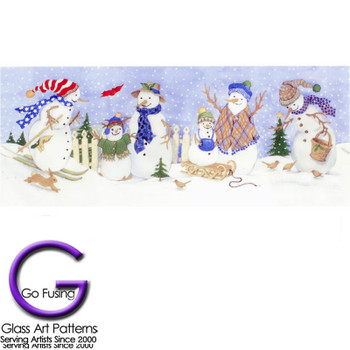 Snowmen Families fused glass or ceramics.  A snowman's winter wonderland decal.