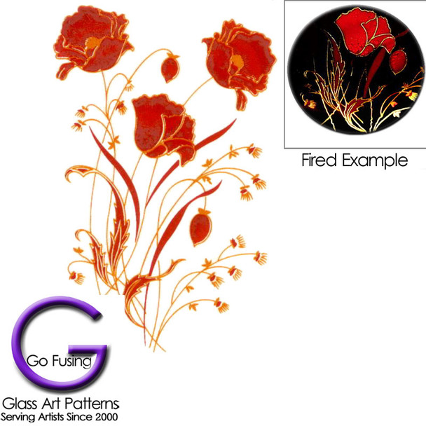 Flowers-Poppies: Red & Gold Accents Fused Glass Decal