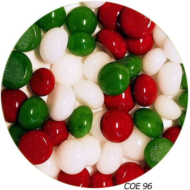 COE96 Fusible Glass Pebble Polka Dot - Christmas Mix Opaque