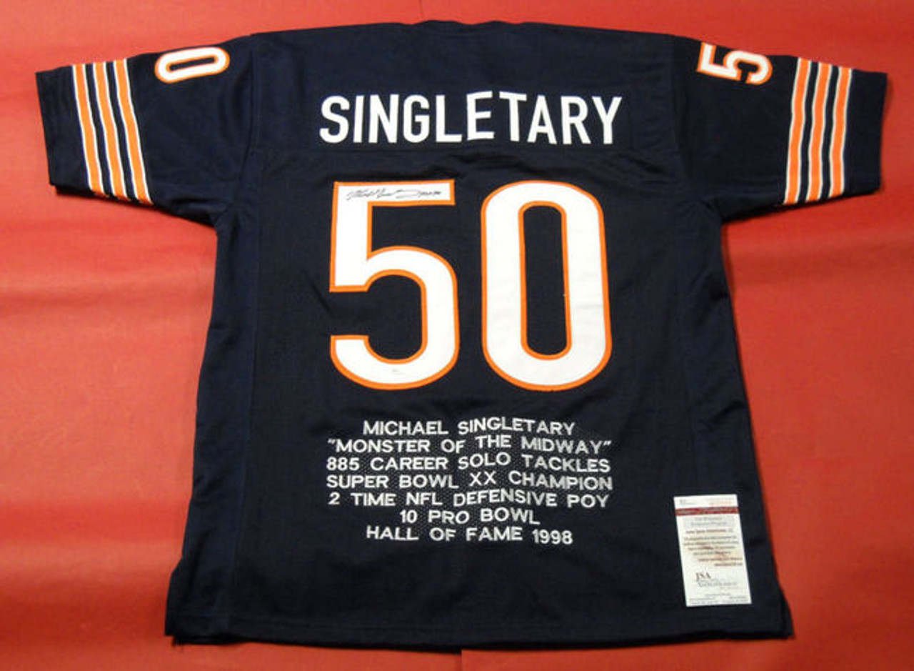 MIKE SINGLETARY AUTOGRAPHED CHICAGO BEARS STAT JERSEY JSA HOF 98