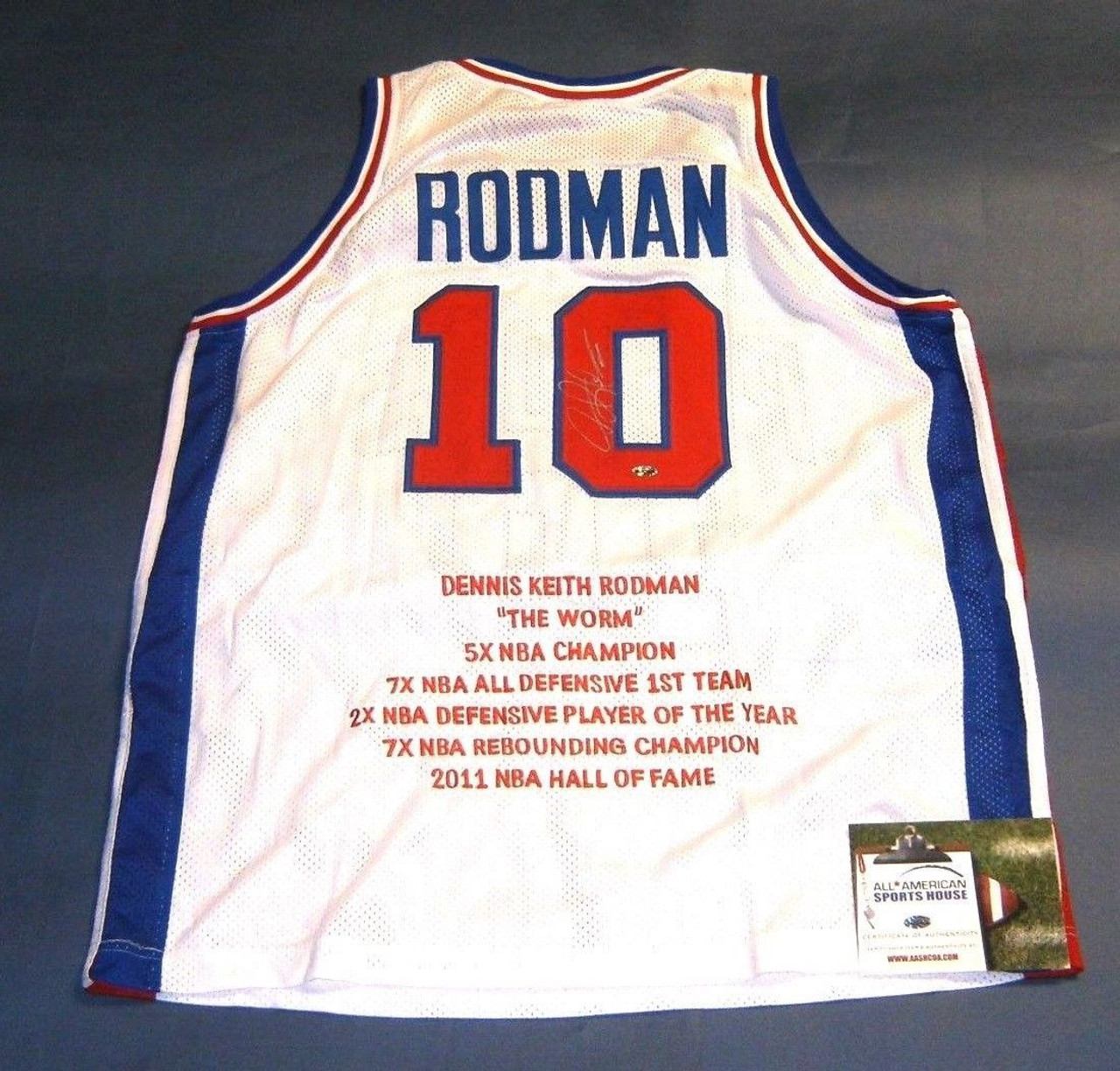 Dennis Rodman Autographed Detroit Pistons Stat Jersey Aash Worm