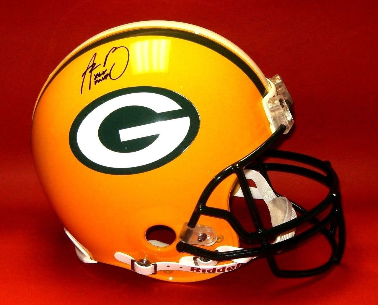 Aaron Rodgers Autographed Green Bay Packers Full Size Authentic Proline Helmet Super Bowl Xlv Mvp Inscription