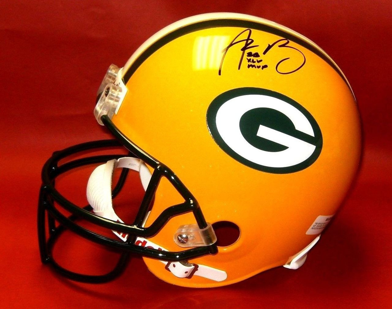 Autographed Aaron Rodgers Full Sized Green Bay Packers Riddell Replica Helmet Aaron Added Sb Xlv Mvp For His Super Bowl Xlv Most Valuable Player Award