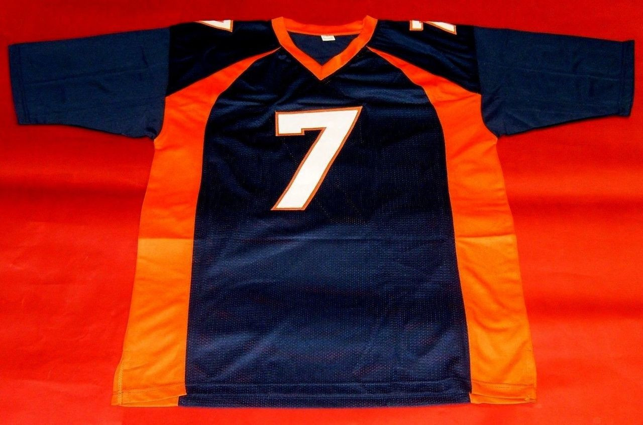 JOHN ELWAY AUTOGRAPHED DENVER BRONCOS JERSEY JE HOLOGRAM Autographed John  Elway Custom Style Denver Broncos Jersey. John inscribed the jersey with  “7” for his jersey number. All Letters and Numbers are stitched