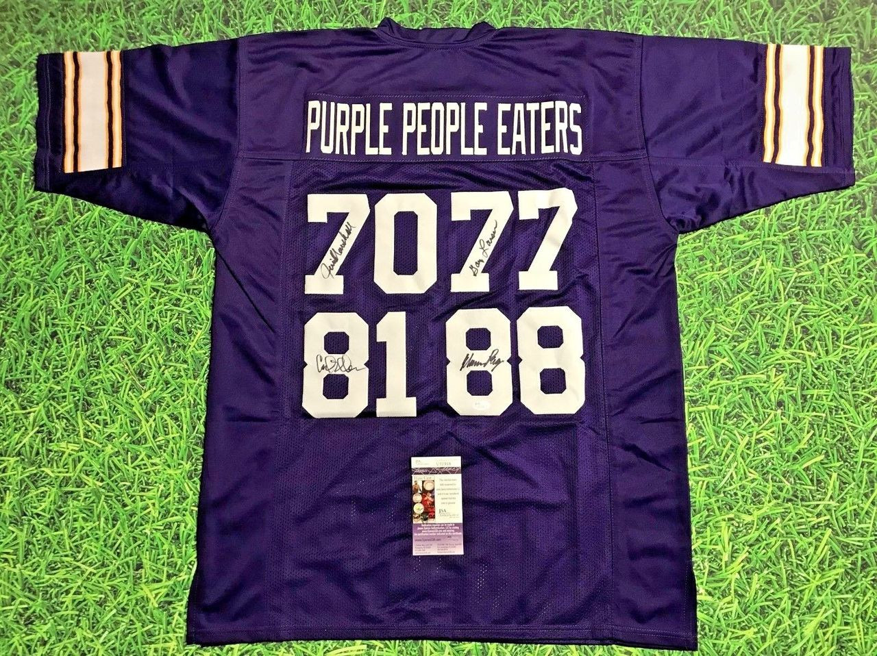 PURPLE PEOPLE EATERS AUTOGRAPHED MINNESOTA VIKINGS JERSEY JSA PAGE ELLER HOF