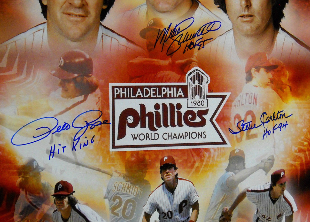 1980 Phillies LE Jersey Team-Signed by (20) With Mike Schmidt, Steve  Carlton, Pete Rose With Inscriptions (JSA LOA & Mounted Memories COA)
