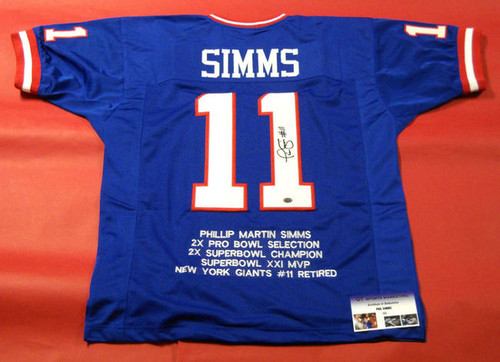 PHIL SIMMS AUTOGRAPHED NEW YORK GIANTS STAT JERSEY GTSM