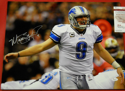 MATTHEW STAFFORD AUTOGRAPHED 16X20 PHOTO DETROIT LIONS JSA POINTING