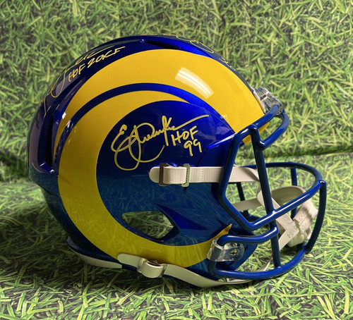 J BETTIS E DICKERSON M FAULK AUTOGRAPHED LA RAMS FS SPEED REPLICA HELMET HOF BAS