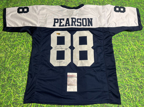 DREW PEARSON AUTOGRAPHED DALLAS COWBOYS THROWBACK TD JERSEY JSA PI HOF 21