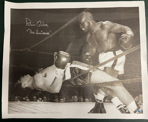 RUBIN THE HURRICANE CARTER AUTOGRAPHED BOXING B&W 20X25 CANVAS AASH