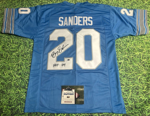 BARRY SANDERS AUTOGRAPHED DETROIT LIONS B JERSEY HOF AASH