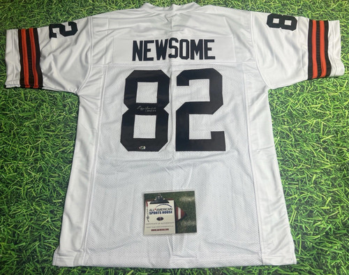 OZZIE NEWSOME AUTOGRAPHED CLEVELAND BROWNS JERSEY HOF AASH