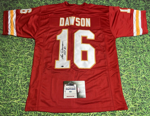 LEN DAWSON AUTOGRAPHED KANSAS CITY CHIEFS JERSEY HOF 87 AASH