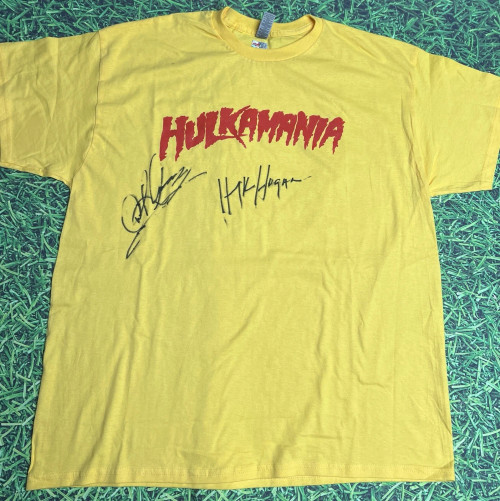HULK HOGAN DENNIS RODMAN AUTOGRAPHED HULKAMANIA WWE Y T-SHIRT PIA READ NOTE