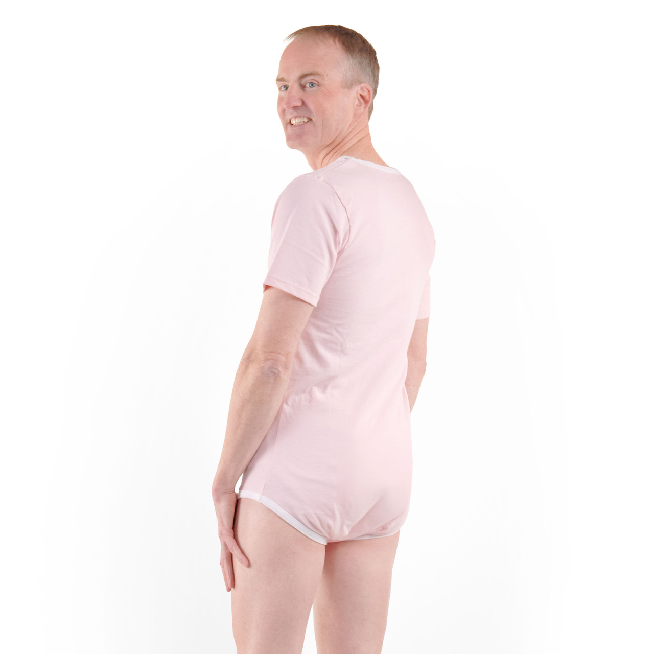 Adult Onesie  Pink V-neck Snap Crotch Bodysuit