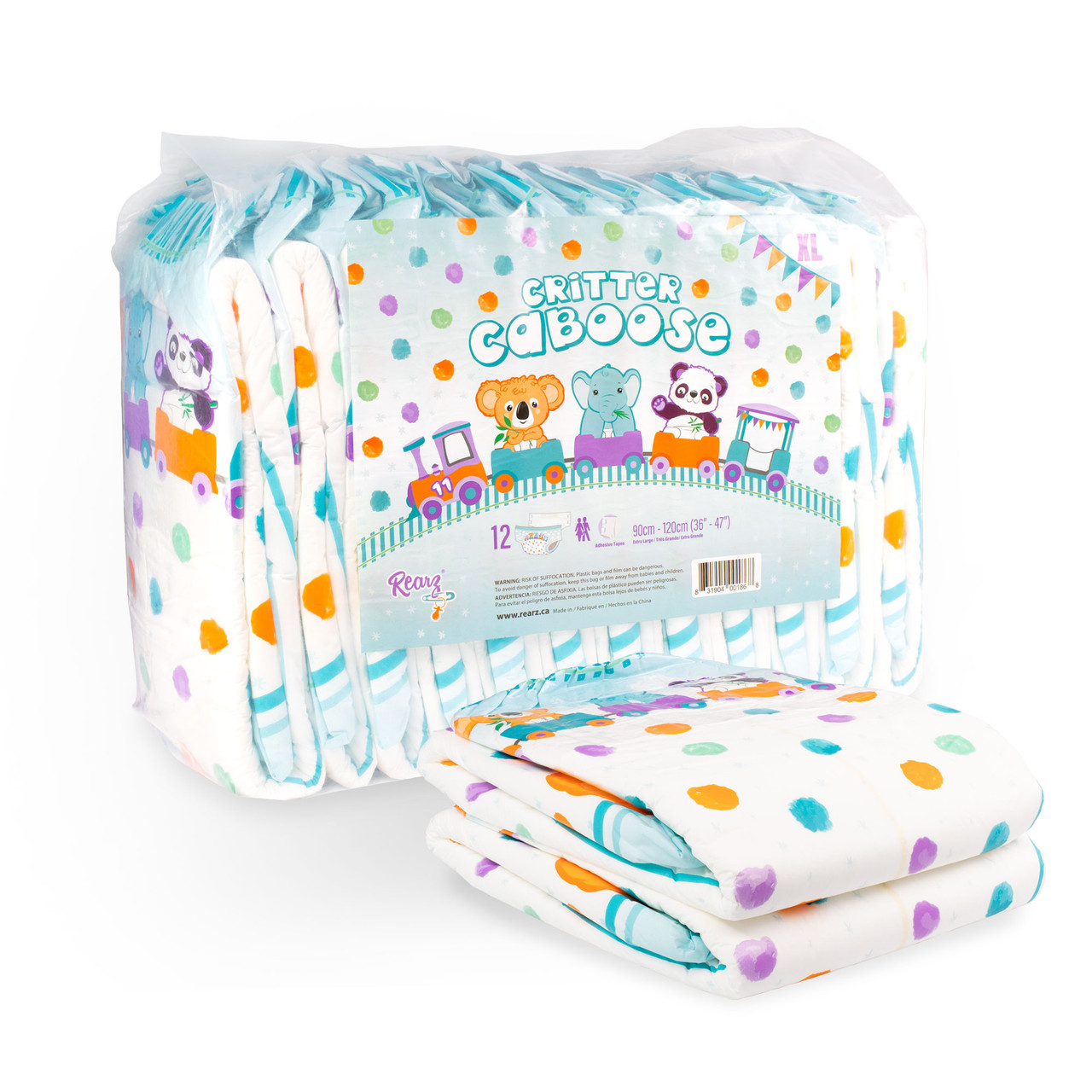 Rearz - Critter Caboose Brief Adult Printed Diapers - 12 Pack - 7600ml  (Large (33- 42))