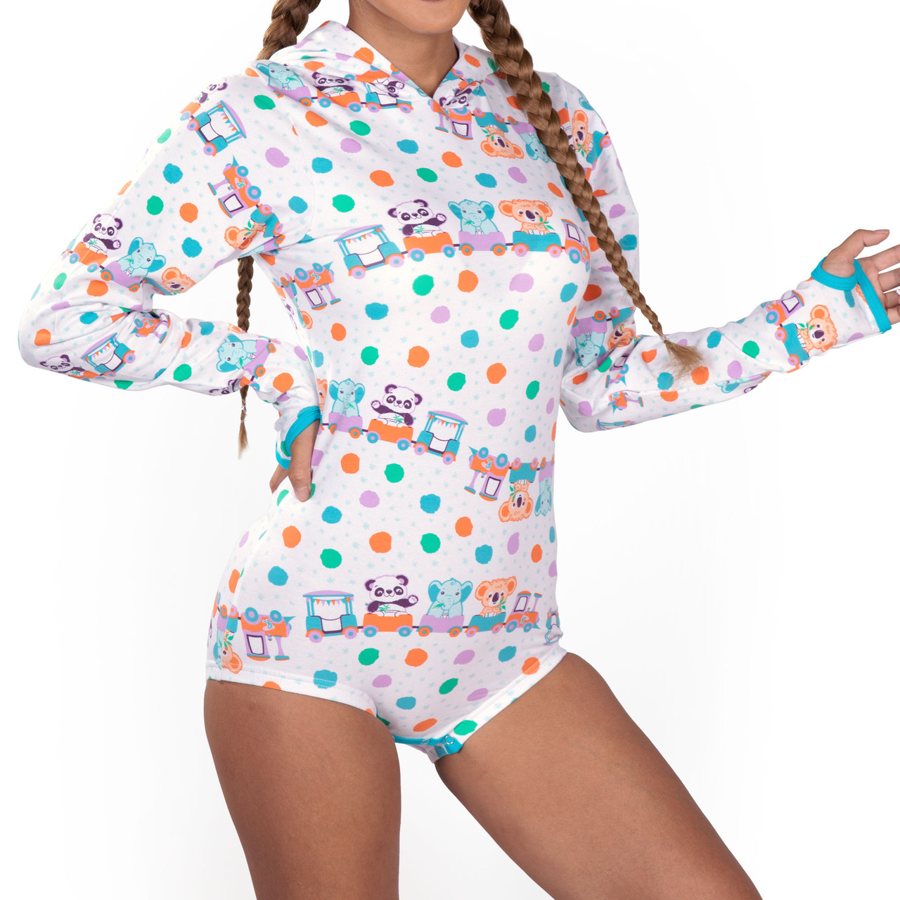 Adult Baby Onesie | Critter Caboose Hooded Onesie