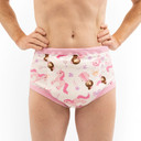 Modeled front-view of adult training pants.