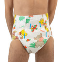 Modeled front-view of Safari adult diaper.