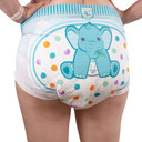 Back imagery of large critter caboose diaper.