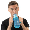 Male model drinking from Blue Easy Grip bottle.