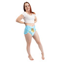 Front-view of female model wearing Lunar Cub diaper.