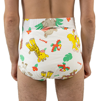 Modeled Mega Safari diaper, back-view.