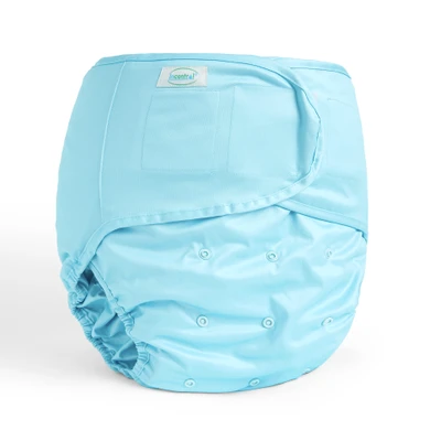 Turquoise hook and loop diaper cover wrap, front-view.