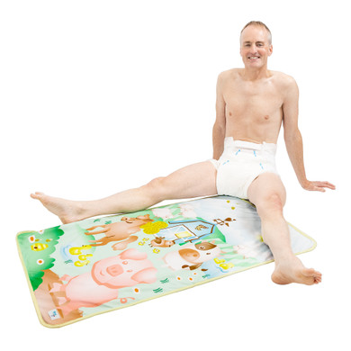 Male model sitting on change pad.
