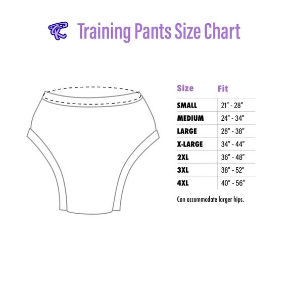 Training pants size chart.