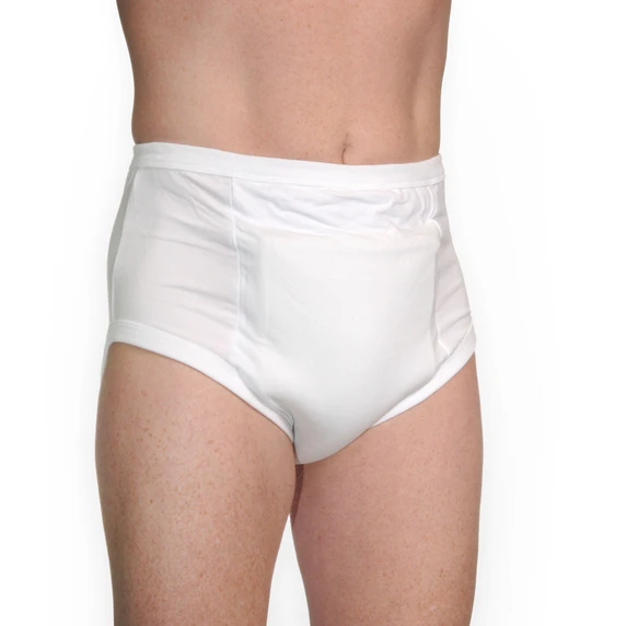 Modeled training pants, front-view.