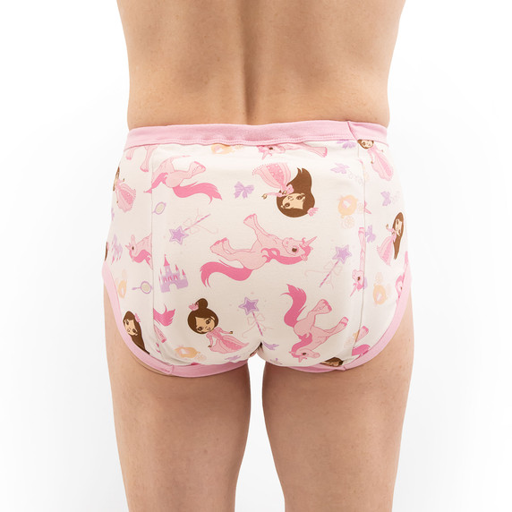 Back-view of modeled Princess adult training pants.