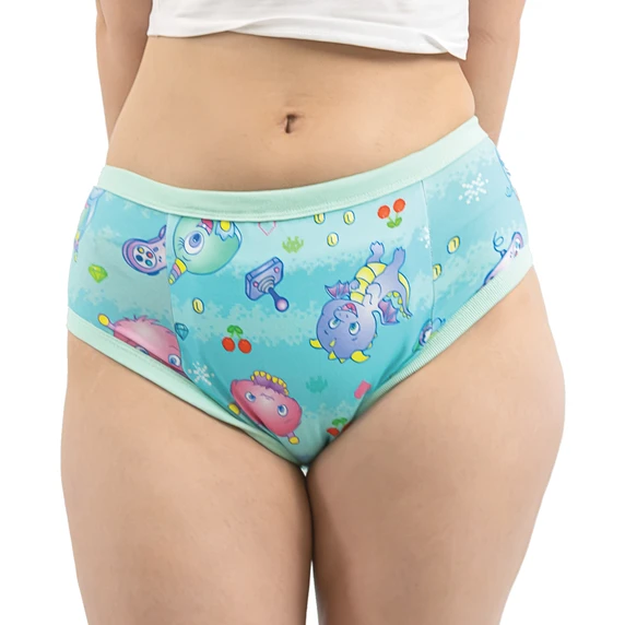 Modeled front-view of adult training pants.