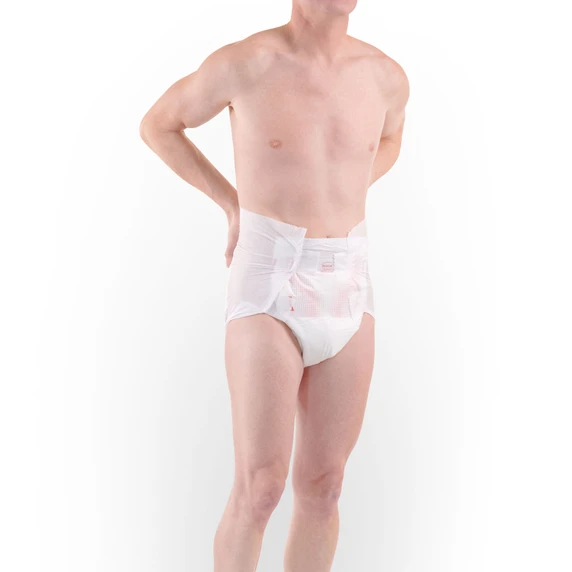 Male model wearing Active Air Incontinence Briefs, front-view.