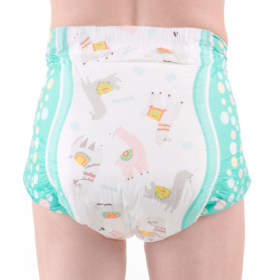 Modeled Rearz Alpaca diaper, back-view.