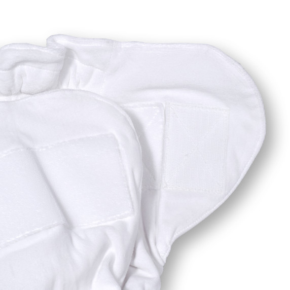 Omtsu Waddle Cloth Diaper - Tab opened revealing hook and loop patch.